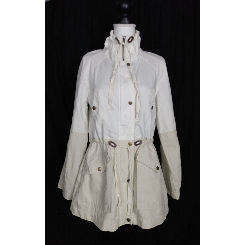 LOFT Anorak Jacket Womens Small Utility Tan‎ Hood Full Zip Button Linen Blend